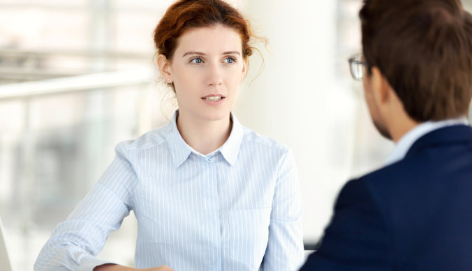 business woman talking to customer